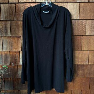 Bryn Walker Black Bamboo French Terry Relaxed Turtleneck Long Sleeve Tunic in 2X
